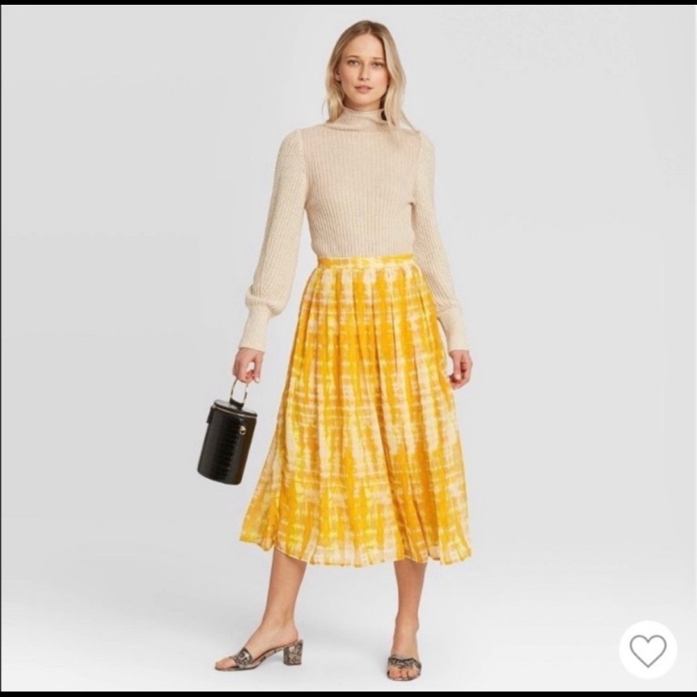 NWOT FINAL SALE Who What Wear Yellow Tie Dye Pleated Flowy Midi Skirt Size 22W